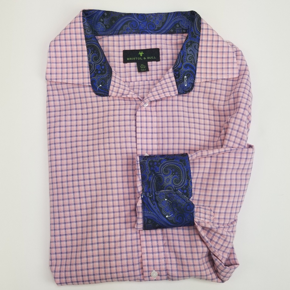 Bristol & Bull Mens Pink Checkered Dress Shirt XL